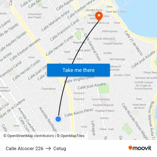 Calle Alcocer 226 to Cetug map
