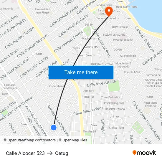 Calle Alcocer 523 to Cetug map