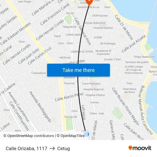 Calle Orizaba, 1117 to Cetug map
