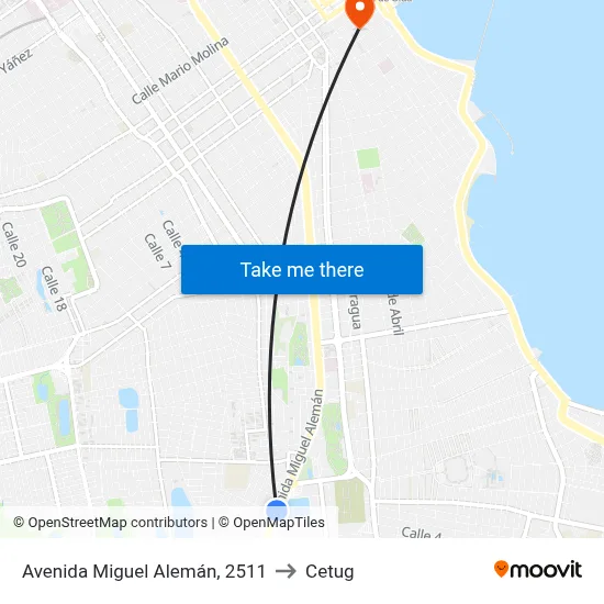 Avenida Miguel Alemán, 2511 to Cetug map