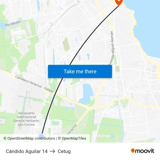 Cándido Aguilar 14 to Cetug map