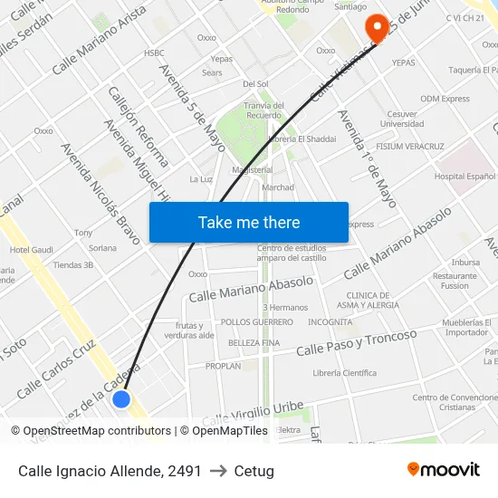 Calle Ignacio Allende, 2491 to Cetug map