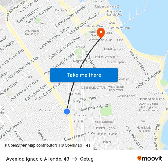 Avenida Ignacio Allende, 43 to Cetug map