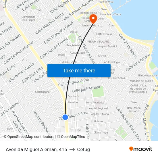 Avenida Miguel Alemán, 415 to Cetug map