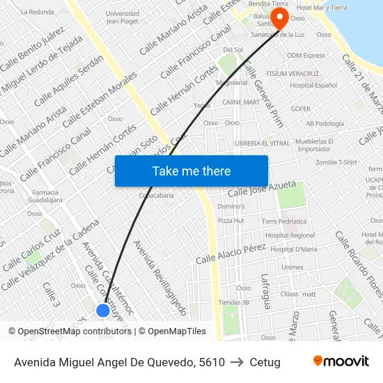Avenida Miguel Angel De Quevedo, 5610 to Cetug map