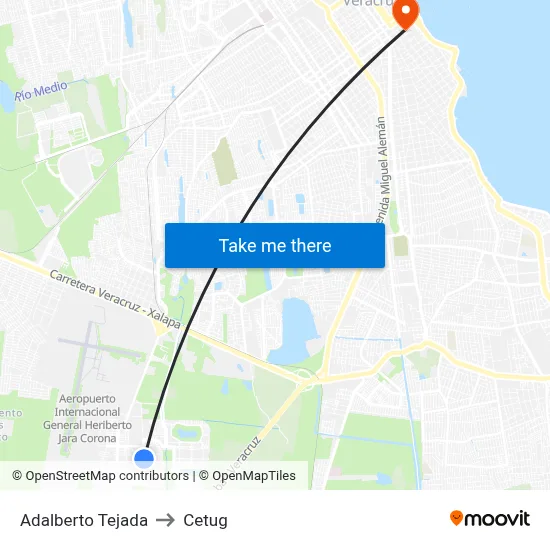 Adalberto Tejada to Cetug map