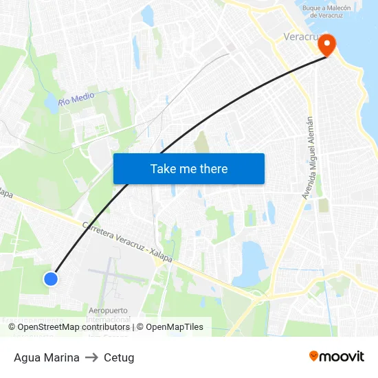 Agua Marina to Cetug map