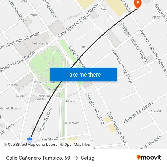 Calle Cañonero Tampico, 69 to Cetug map