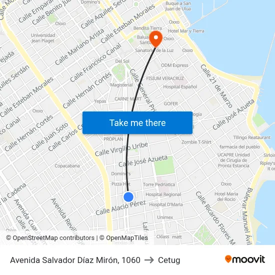 Avenida Salvador Díaz Mirón, 1060 to Cetug map