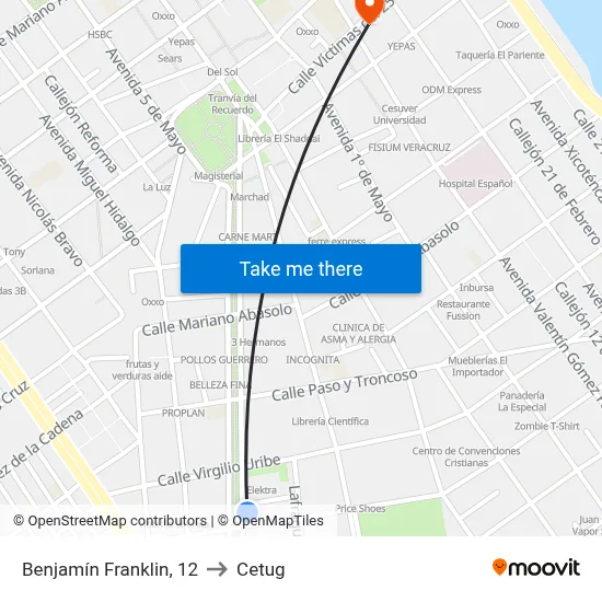 Benjamín Franklin, 12 to Cetug map