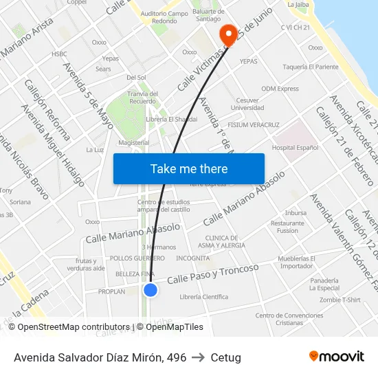 Avenida Salvador Díaz Mirón, 496 to Cetug map