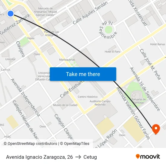 Avenida Ignacio Zaragoza, 26 to Cetug map