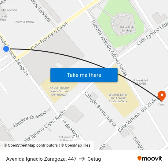 Avenida Ignacio Zaragoza, 447 to Cetug map