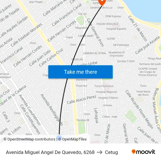 Avenida Miguel Angel De Quevedo, 6268 to Cetug map