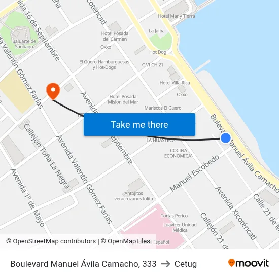 Boulevard Manuel Ávila Camacho, 333 to Cetug map