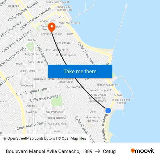 Boulevard Manuel Ávila Camacho, 1889 to Cetug map