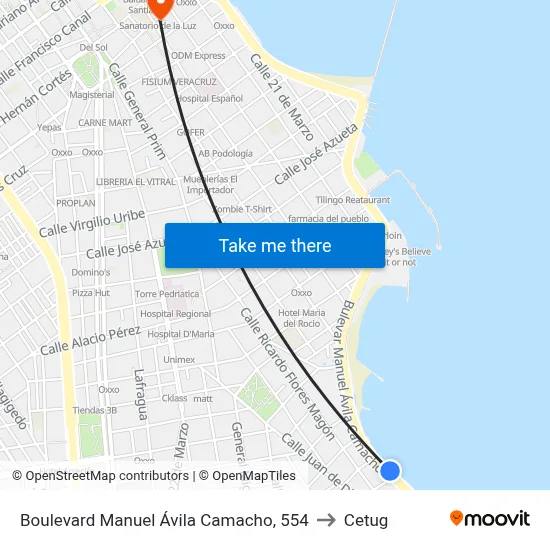 Boulevard Manuel Ávila Camacho, 554 to Cetug map