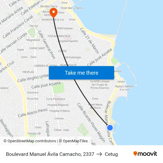 Boulevard Manuel Ávila Camacho, 2337 to Cetug map