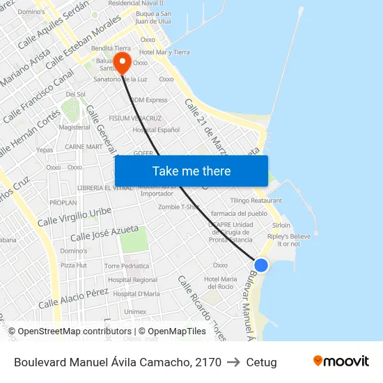 Boulevard Manuel Ávila Camacho, 2170 to Cetug map