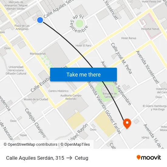 Calle Aquiles Serdán, 315 to Cetug map