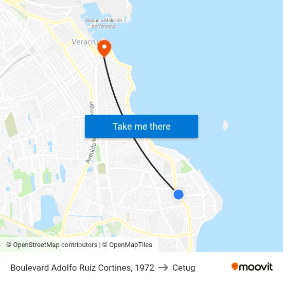 Boulevard Adolfo Ruíz Cortines, 1972 to Cetug map