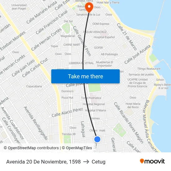 Avenida 20 De Noviembre, 1598 to Cetug map