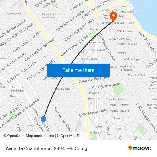 Avenida Cuauhtémoc, 3994 to Cetug map