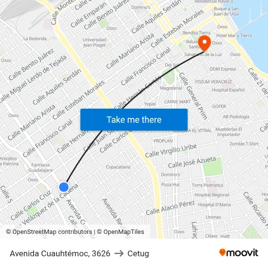 Avenida Cuauhtémoc, 3626 to Cetug map