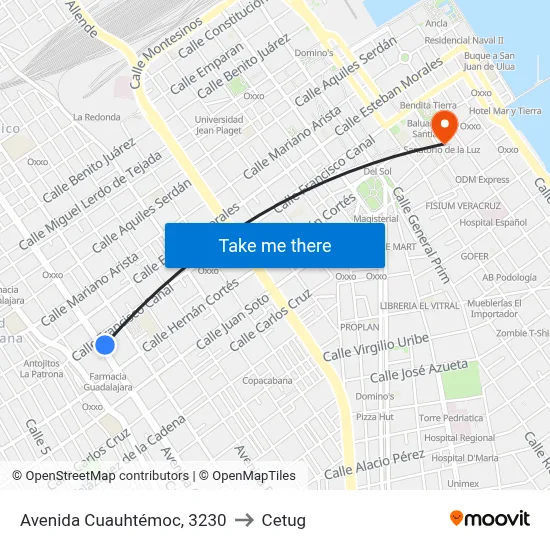 Avenida Cuauhtémoc, 3230 to Cetug map