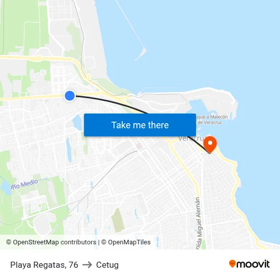 Playa Regatas, 76 to Cetug map