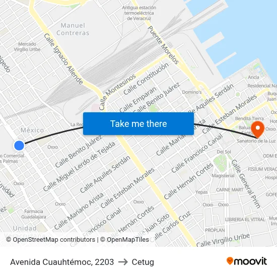 Avenida Cuauhtémoc, 2203 to Cetug map