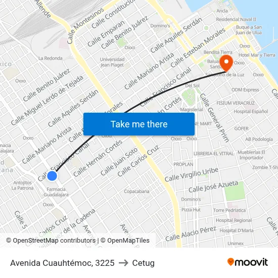 Avenida Cuauhtémoc, 3225 to Cetug map