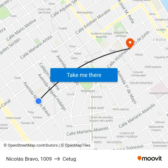 Nicolás Bravo, 1009 to Cetug map