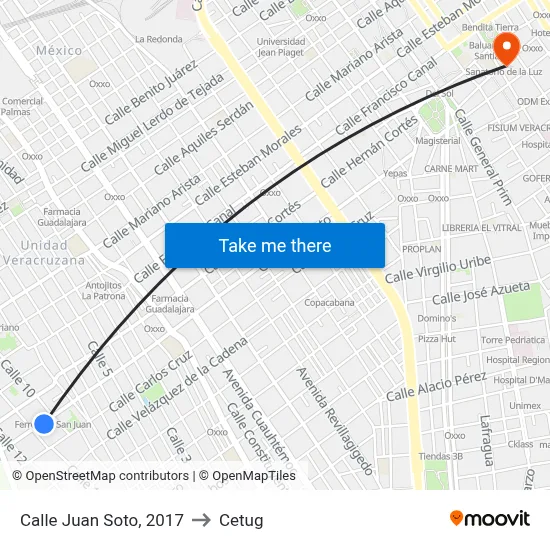 Calle Juan Soto, 2017 to Cetug map