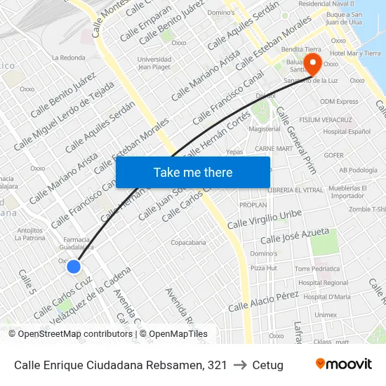 Calle Enrique Ciudadana Rebsamen, 321 to Cetug map