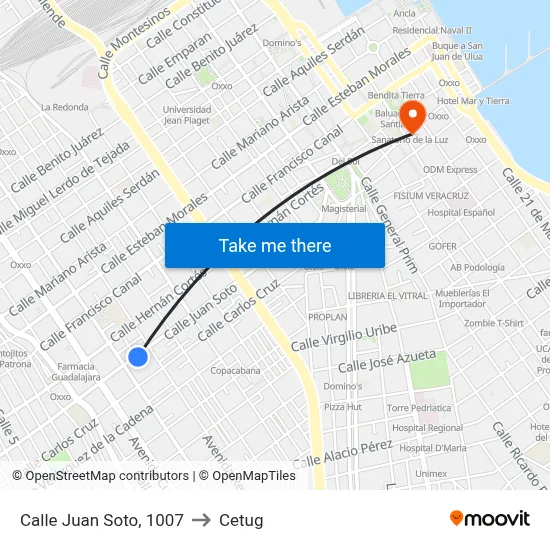 Calle Juan Soto, 1007 to Cetug map