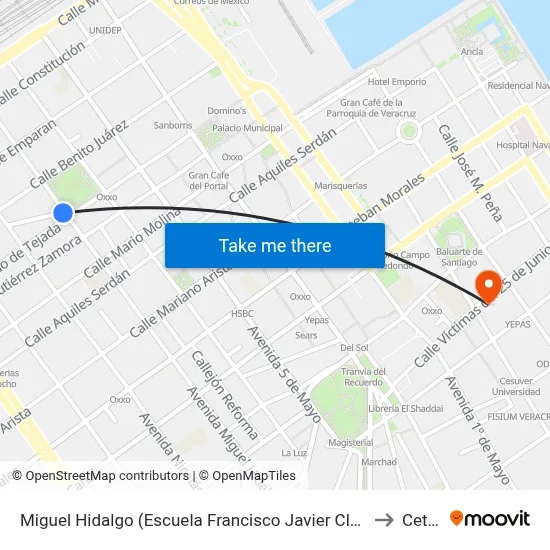 Miguel Hidalgo (Escuela Francisco Javier Clavijero) to Cetug map