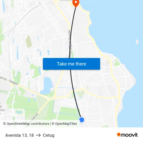 Avenida 13, 18 to Cetug map