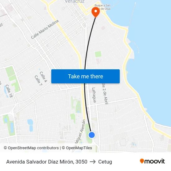 Avenida Salvador Díaz Mirón, 3050 to Cetug map
