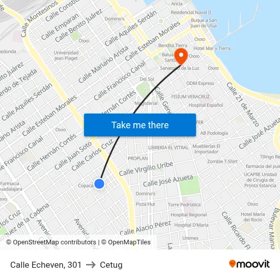 Calle Echeven, 301 to Cetug map