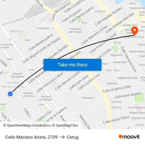 Calle Mariano Arista, 2709 to Cetug map