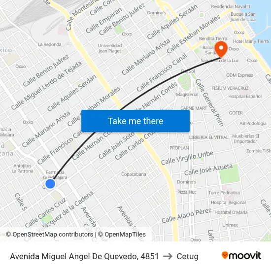 Avenida Miguel Angel De Quevedo, 4851 to Cetug map