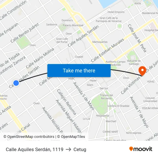 Calle Aquiles Serdán, 1119 to Cetug map