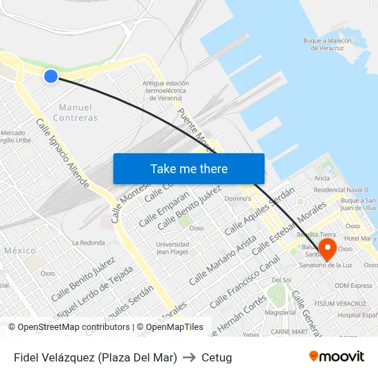 Fidel Velázquez (Plaza Del Mar) to Cetug map