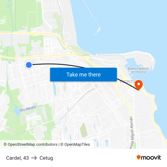 Cardel, 43 to Cetug map