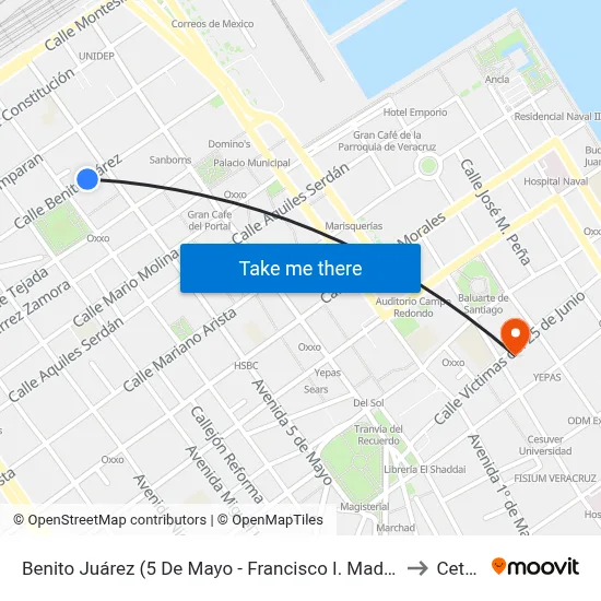 Benito Juárez (5 De Mayo - Francisco I. Madero) to Cetug map