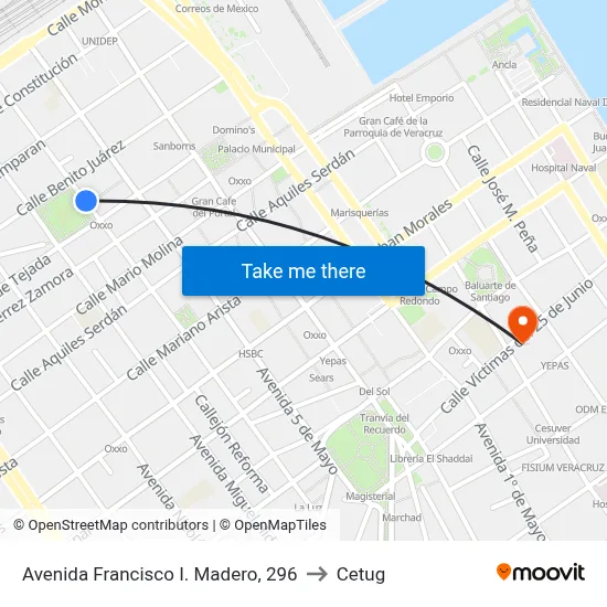 Avenida Francisco I. Madero, 296 to Cetug map