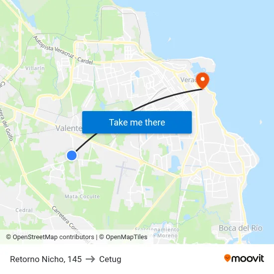 Retorno Nicho, 145 to Cetug map