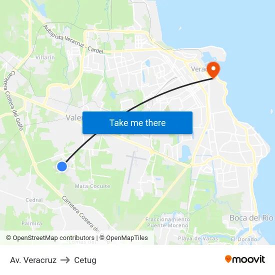 Av. Veracruz to Cetug map