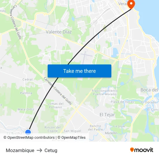 Mozambique to Cetug map